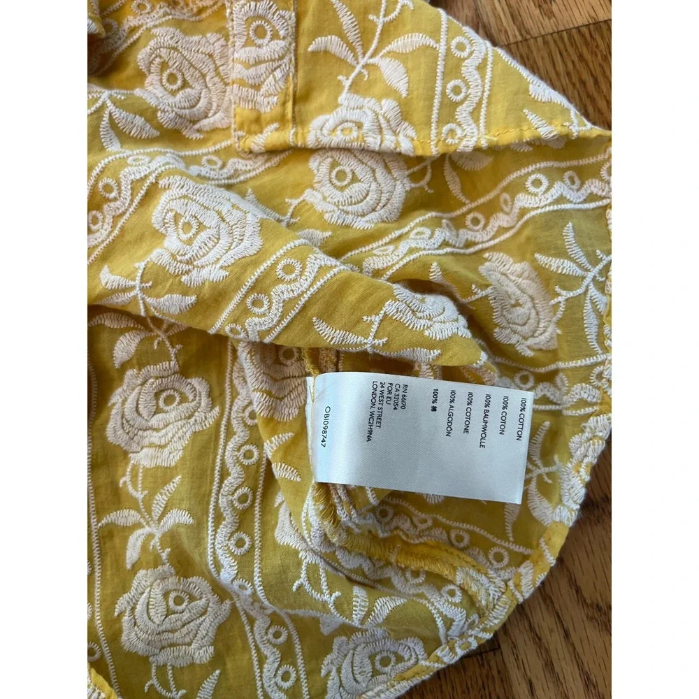 Pilcro Anthropologie Yellow Floral Embroidered Puff Sleeve Blouse OB1098747 S b6